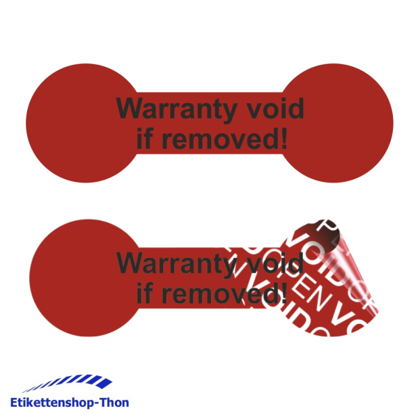 VOID OPEN rückstandsfreie Sicherheitsetiketten "Warranty void if removed!" auf Rolle - 60 x 20 mm - 1000 Stück - rot